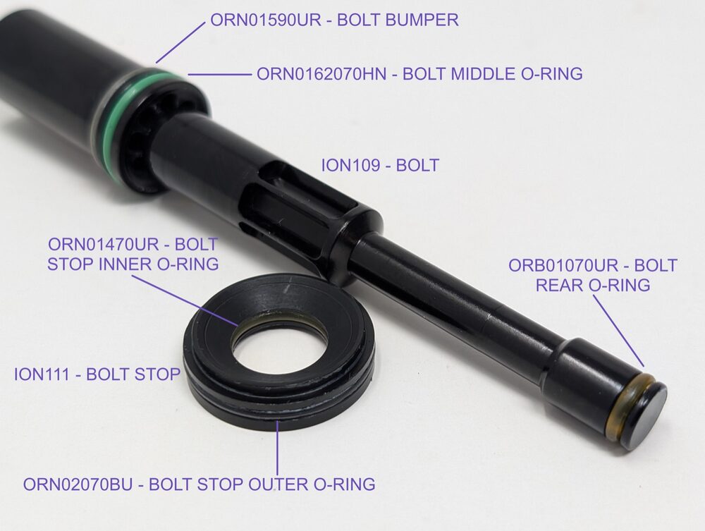 Bolt, bolt stop, and o-ring inspection points laid out