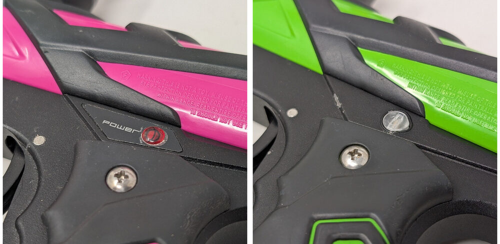 Ion 1.0's membrane button vs. Ion 2.0's clear plastic button — XE uses the same membrane button as Ion 1.0