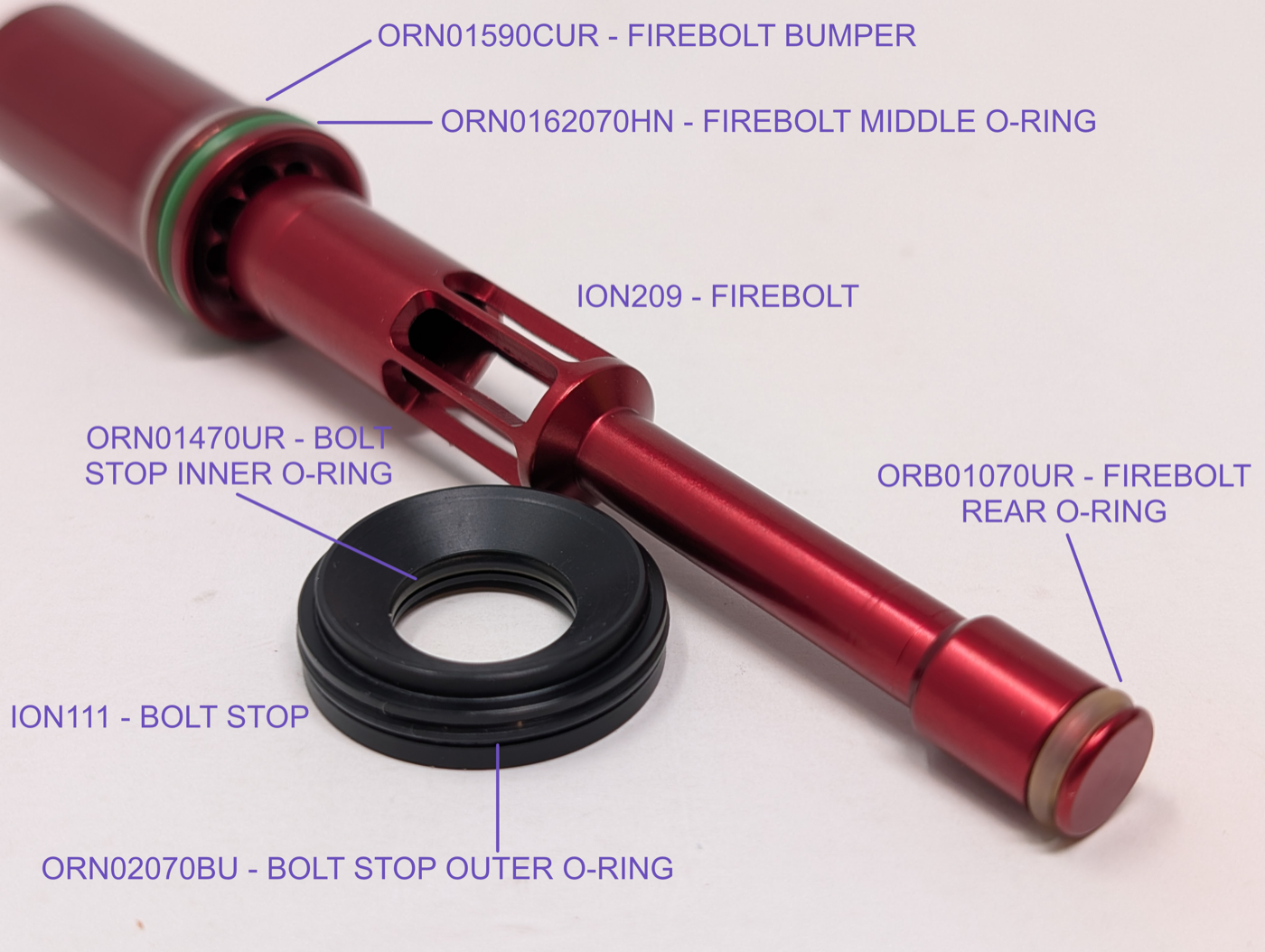 Firebolt and bolt stop, o-ring inspection points