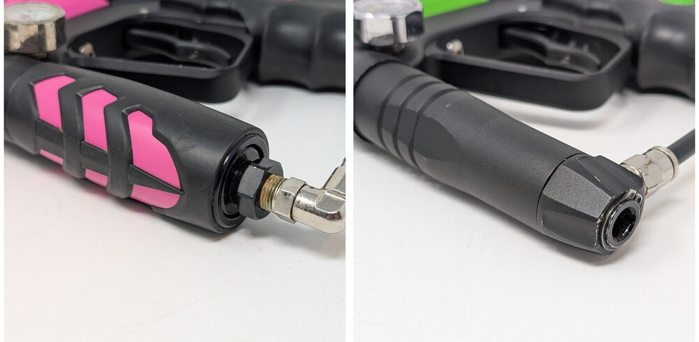 Ion 1.0's 90° elbow fitting vs. Ion 2.0's straight fitting