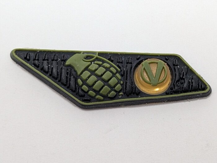 Ion EzOn 2.0, grenade-graphic print, olive/black with an amber button — mine